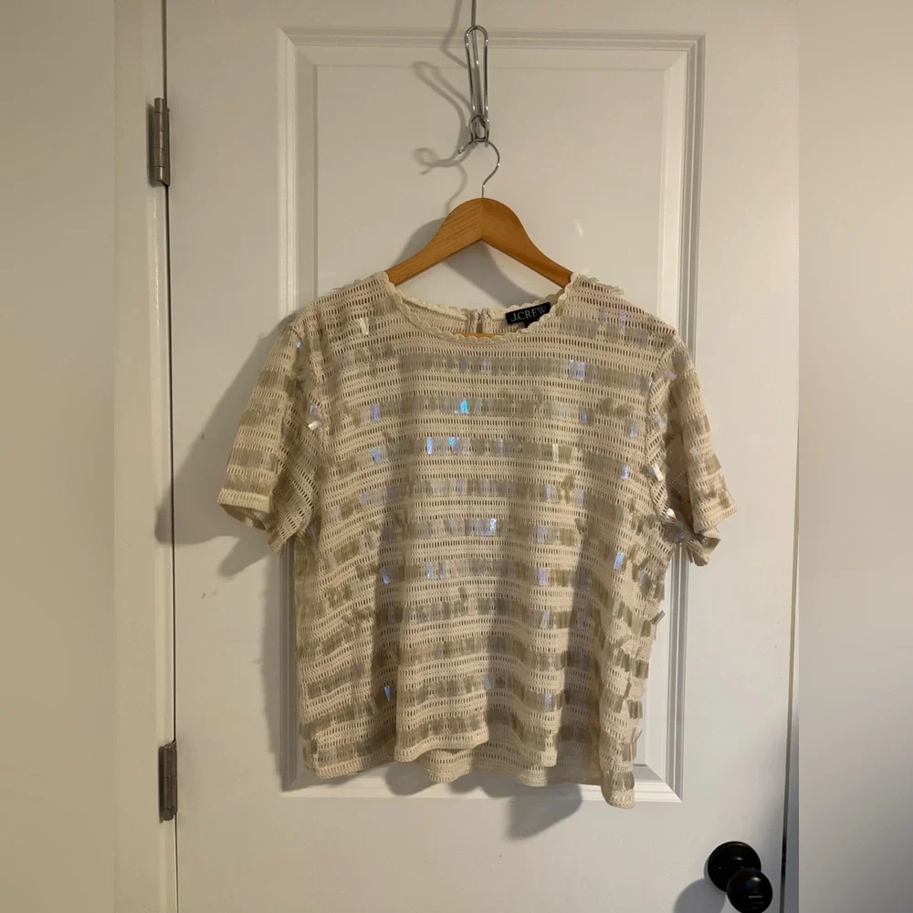 NWT J. CREW Crochet Shirt With Sequins Natural Cream Size Large